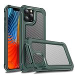 For iPhone 12 / 12 Pro Transparent Carbon Fiber Texture Rugged Full Body TPU+PC Scratch-Resistant Shockproof Case(Army Green)