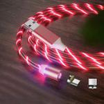 2 in 1 USB to Type-C / USB-C + Micro USB Magnetic Absorption Colorful Streamer Charging Cable, Length: 2m(Red Light)