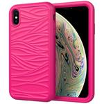 For iPhone XR Wave Pattern 3 in 1 Silicone+PC Shockproof Protective Case(Hot Pink)
