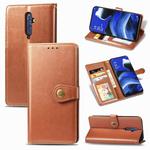 For OPPO Reno 2F/Reno 2Z Retro Solid Color Leather Buckle Phone Case with Lanyard & Photo Frame & Card Slot & Wallet & Stand Function(Brown)