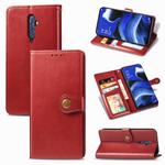 For OPPO Reno 2F/Reno 2Z Retro Solid Color Leather Buckle Phone Case with Lanyard & Photo Frame & Card Slot & Wallet & Stand Function(Red)