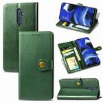 For OPPO Reno 2F/Reno 2Z Retro Solid Color Leather Buckle Phone Case with Lanyard & Photo Frame & Card Slot & Wallet & Stand Function(Green)
