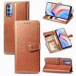 For OPPO Reno 4 Retro Solid Color Leather Buckle Phone Case with Lanyard & Photo Frame & Card Slot & Wallet & Stand Function(Brown)