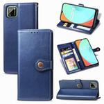 For OPPO Realme C11 Retro Solid Color Leather Buckle Phone Case with Lanyard & Photo Frame & Card Slot & Wallet & Stand Function(Blue)