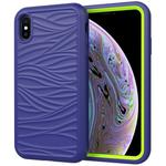 For iPhone X & XS Wave Pattern 3 in 1 Silicone+PC Shockproof Protective Case(Navy+Olivine)