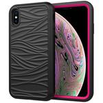 For iPhone X & XS Wave Pattern 3 in 1 Silicone+PC Shockproof Protective Case(Black+Hot Pink)