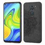 For Xiaomi Redmi 10X / Note 9 (4G) Mandala Embossed Cloth Cover PC + TPU Mobile Phone Case with Magnetic Function and Hand Strap(Black)