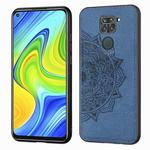 For Xiaomi Redmi 10X / Note 9 (4G) Mandala Embossed Cloth Cover PC + TPU Mobile Phone Case with Magnetic Function and Hand Strap(Blue)