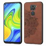 For Xiaomi Redmi 10X / Note 9 (4G) Mandala Embossed Cloth Cover PC + TPU Mobile Phone Case with Magnetic Function and Hand Strap(Brown)