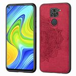 For Xiaomi Redmi 10X / Note 9 (4G) Mandala Embossed Cloth Cover PC + TPU Mobile Phone Case with Magnetic Function and Hand Strap(Red)