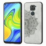 For Xiaomi Redmi 10X / Note 9 (4G) Mandala Embossed Cloth Cover PC + TPU Mobile Phone Case with Magnetic Function and Hand Strap(Grey)