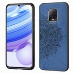 For Xiaomi Redmi 10X Pro 5G Mandala Embossed Cloth Cover PC + TPU Mobile Phone Case with Magnetic Function and Hand Strap(Blue)