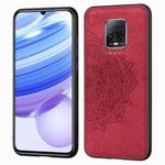 For Xiaomi Redmi 10X Pro 5G Mandala Embossed Cloth Cover PC + TPU Mobile Phone Case with Magnetic Function and Hand Strap(Red)
