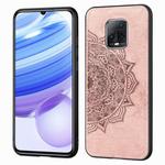 For Xiaomi Redmi 10X Pro 5G Mandala Embossed Cloth Cover PC + TPU Mobile Phone Case with Magnetic Function and Hand Strap(Rose Gold)