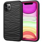 For iPhone 11 Pro Wave Pattern 3 in 1 Silicone+PC Shockproof Protective Case(Black+Hot Pink)