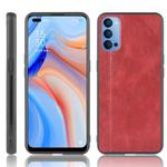For Oppo Reno4 Shockproof Sewing Cow Pattern Skin PC + PU + TPU Case(Red)