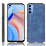 For Oppo Reno4 Shockproof Sewing Cow Pattern Skin PC + PU + TPU Case(Blue)