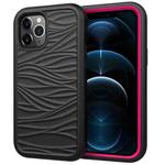 For iPhone 12 Pro Max Wave Pattern 3 in 1 Silicone+PC Shockproof Protective Case(Black+Hot Pink)