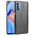 For OPPO Reno4 Shockproof Crocodile Texture PC + PU Case(Black)