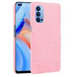 For OPPO Reno4 Shockproof Crocodile Texture PC + PU Case(Pink)