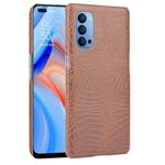 For OPPO Reno4 Shockproof Crocodile Texture PC + PU Case(Brown)