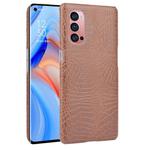 For OPPO Reno4 Pro Shockproof Crocodile Texture PC + PU Case(Brown)