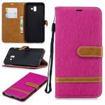Color Matching Denim Texture Leather Case for Galaxy J6+ & J6 Prime, with Holder & Card Slots & Wallet & Lanyard(Rose red)