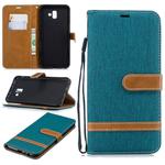 Color Matching Denim Texture Leather Case for Galaxy J6+ & J6 Prime, with Holder & Card Slots & Wallet & Lanyard(Green)