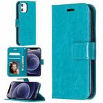 For iPhone 12 mini Crazy Horse Texture Horizontal Flip Leather Case with Holder & Card Slots & Wallet & Photo Frame(Blue)