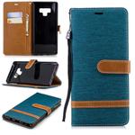 Color Matching Denim Texture Leather Case for Galaxy  Note 9 , with Holder & Card Slots & Wallet & Lanyard(Green)