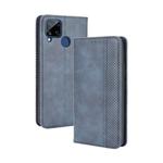 For OPPO Realme C15 Magnetic Buckle Retro Crazy Horse Texture Horizontal Flip Leather Case with Holder & Card Slots & Photo Frame(Blue)
