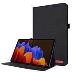 For Samsung Galaxy Tab S8 / Galaxy Tab S7 T870/T875 Horizontal Flip TPU + Fabric PU Leather Protective Case with Card Slots & Holder(Black)