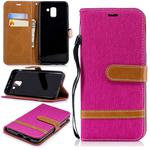 Color Matching Denim Texture Leather Case for Galaxy  J6 , with Holder & Card Slots & Wallet & Lanyard(Rose Red)