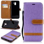 Color Matching Denim Texture Leather Case for Galaxy  J6 , with Holder & Card Slots & Wallet & Lanyard(Purple)