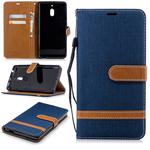Color Matching Denim Texture Leather Case for Nokia 2.1 (2018) , with Holder & Card Slots & Wallet & Lanyard(Dark Blue)