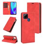 For Realme C15 Retro-skin Business Magnetic Suction Leather Case with Holder & Card Slots & Wallet(Red)