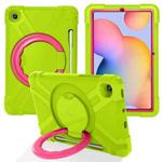 For Samsung Galaxy Tab S6 Lite P610 PC + Silicone Shockproof Combination Case with 360 Degree Rotating Holder & Handle & Pen Slot(Glass Green + Rose Red)