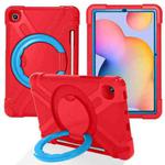 For Samsung Galaxy Tab S6 Lite P610 PC + Silicone Shockproof Combination Case with 360 Degree Rotating Holder & Handle & Pen Slot(Red + Blue)
