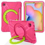 For Samsung Galaxy Tab S6 Lite P610 PC + Silicone Shockproof Combination Case with 360 Degree Rotating Holder & Handle & Pen Slot(Rose Red + Grass Green)