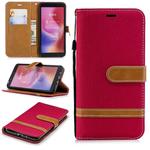 Color Matching Denim Texture Leather Case for Xiaomi Redmi 6 / 6A, with Holder & Card Slots & Wallet & Lanyard(Red)