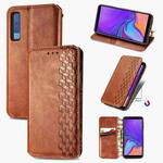 For Samsung Galaxy A7 (2018) Cubic Grid Pressed Horizontal Flip Magnetic Leather Case with Holder & Card Slots & Wallet(Brown)