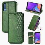 For Samsung Galaxy A7 (2018) Cubic Grid Pressed Horizontal Flip Magnetic Leather Case with Holder & Card Slots & Wallet(Green)