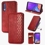 For Samsung Galaxy A7 (2018) Cubic Grid Pressed Horizontal Flip Magnetic Leather Case with Holder & Card Slots & Wallet(Red)