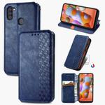 For Samsung Galaxy A11/M11 Cubic Grid Pressed Horizontal Flip Magnetic Leather Case with Holder & Card Slots & Wallet(Blue)