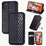 For Samsung Galaxy A11/M11 Cubic Grid Pressed Horizontal Flip Magnetic Leather Case with Holder & Card Slots & Wallet(Black)