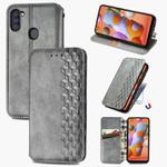For Samsung Galaxy A11/M11 Cubic Grid Pressed Horizontal Flip Magnetic Leather Case with Holder & Card Slots & Wallet(Gray)