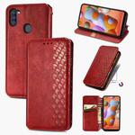 For Samsung Galaxy A11/M11 Cubic Grid Pressed Horizontal Flip Magnetic Leather Case with Holder & Card Slots & Wallet(Red)