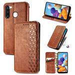 For Samsung Galaxy A21 (EU Version) Cubic Grid Pressed Horizontal Flip Magnetic Leather Case with Holder & Card Slots & Wallet(Brown)
