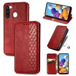 For Samsung Galaxy A21 (EU Version) Cubic Grid Pressed Horizontal Flip Magnetic Leather Case with Holder & Card Slots & Wallet(Red)