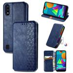 For Samsung Galaxy M01 Cubic Grid Pressed Horizontal Flip Magnetic Leather Case with Holder & Card Slots & Wallet(Blue)